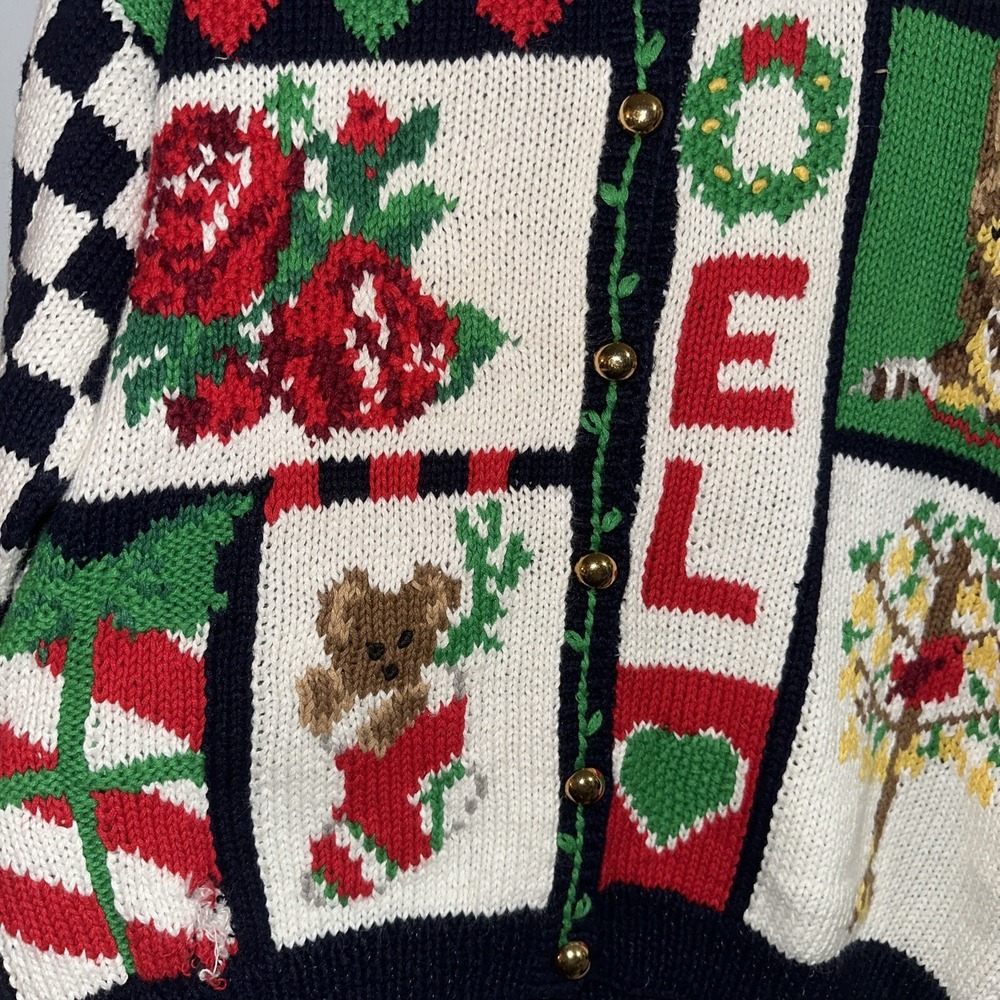NWT the Eagle's Eye vintage Christmas Knit Sweater Women L noel cat floral 1991 - Picture 7 of 12